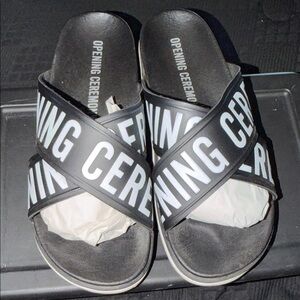 Opening Ceremony Black and White Cross Strap Slides